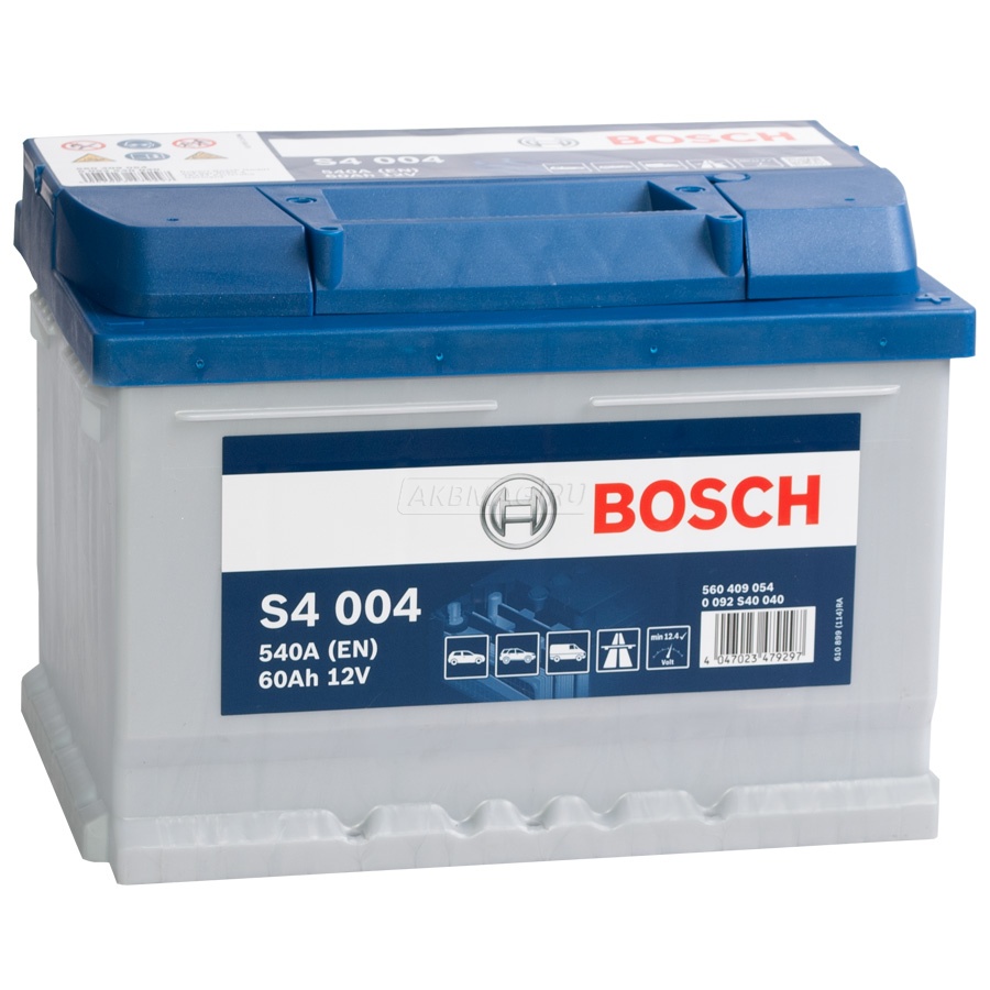 Аккумулятор автомобильный BOSCH S4 004 (60R) 540 А обр. пол. 60 Ач (0 092  S40 040)